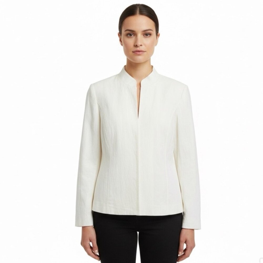 Chicos Womens Ivory Braxton Blazer Mandarin Collar Lightweight Size 2